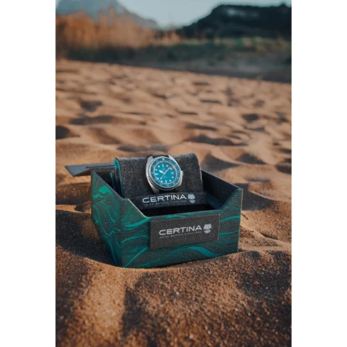 Мъжки ръчен часовник с автоматичен механизъм - корпус от Стомана - Каучук - цвят Тюркоаз Оранжев