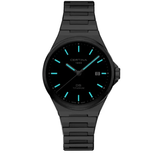 Мъжки ръчен часовник с кварцов механизъм - корпус от Титан - Стоманена верижка - цвят Черен Сив