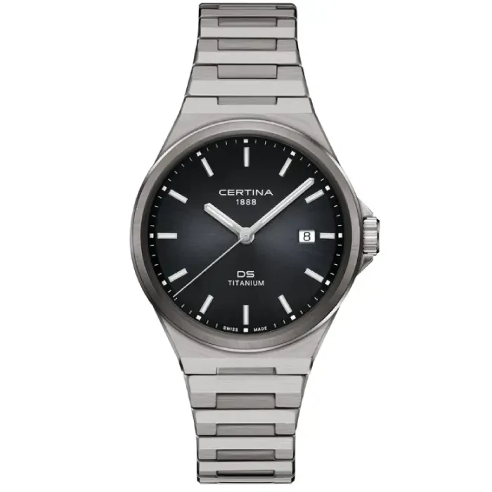 Мъжки ръчен часовник с кварцов механизъм - корпус от Титан - Стоманена верижка - цвят Черен Сив