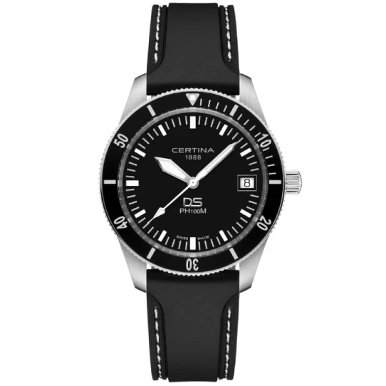 Мъжки ръчен часовник с кварцов механизъм - корпус от Стомана - Каучук - цвят Черен Бял