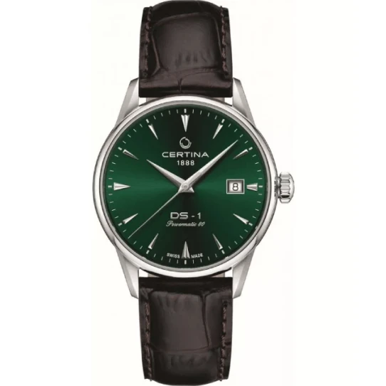 Мъжки ръчен часовник с автоматичен механизъм - корпус от Стомана - Естествена кожа - цвят Зелен