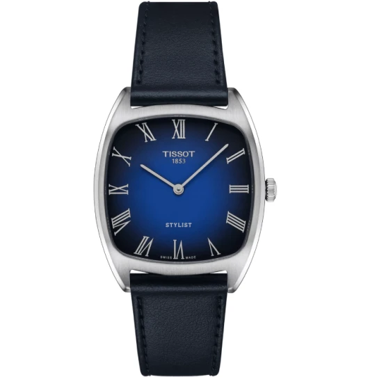 Мъжки ръчен часовник с кварцов механизъм - корпус от Стомана - Естествена кожа - цвят Син