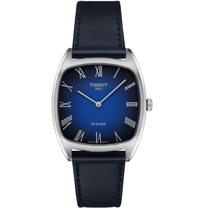 Мъжки ръчен часовник с кварцов механизъм - корпус от Стомана - Естествена кожа - цвят Син