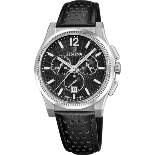 Мъжки ръчен часовник с кварцов механизъм - корпус от Стомана - Естествена кожа - цвят Черен Сив