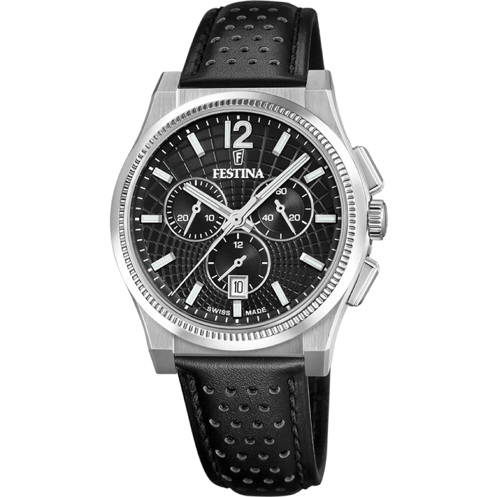 Мъжки ръчен часовник с кварцов механизъм - корпус от Стомана - Естествена кожа - цвят Черен Сив