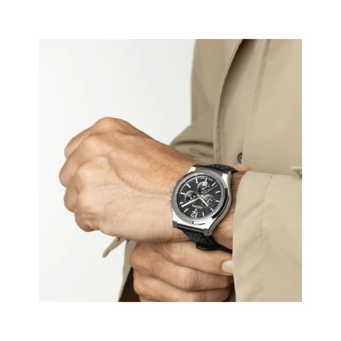 Мъжки ръчен часовник с кварцов механизъм - корпус от Стомана - Естествена кожа - цвят Черен Сив