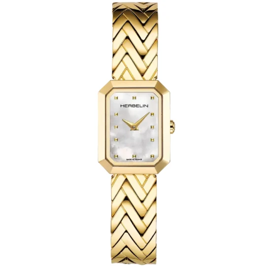 Дамски ръчен часовник с кварцов механизъм - корпус от Стомана - Стоманена верижка - цвят Седеф Злато