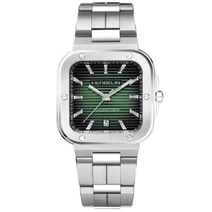 Мъжки ръчен часовник с автоматичен механизъм - корпус от Стомана - Стоманена верижка - цвят Зелен Сив