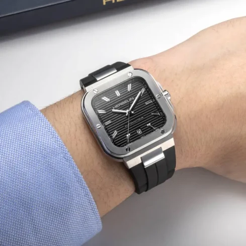 Мъжки ръчен часовник с автоматичен механизъм - корпус от Стомана - FKM - цвят Черен Черен