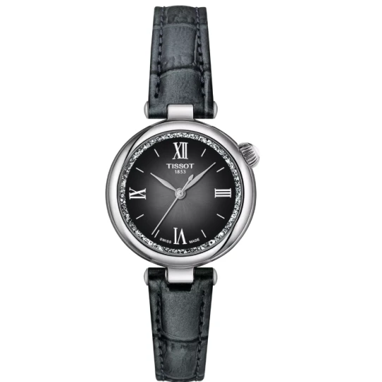 Дамски ръчен часовник с кварцов механизъм - корпус от Стомана - Естествена кожа - цвят Черен Сив