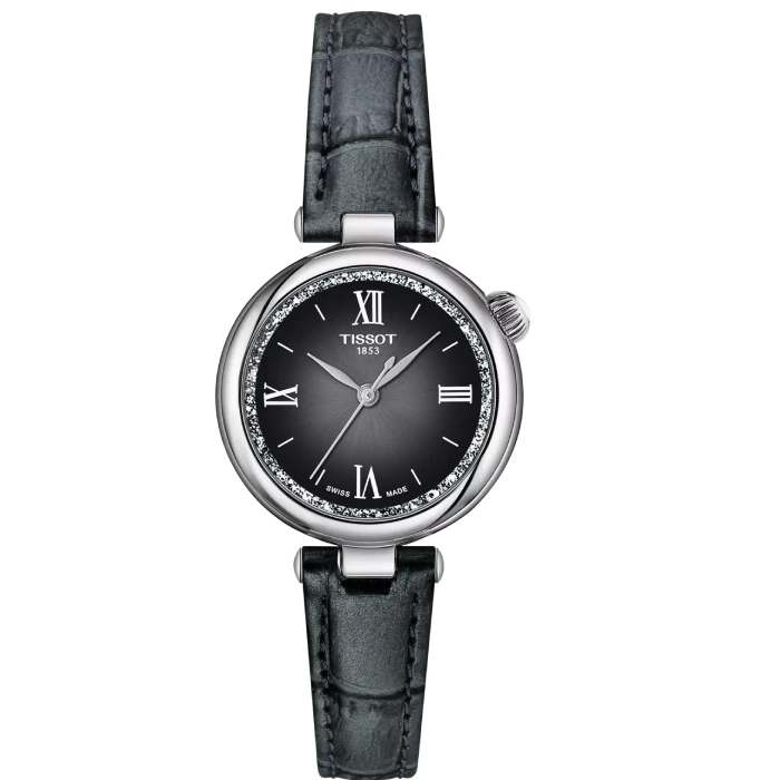 Дамски ръчен часовник с кварцов механизъм - корпус от Стомана - Естествена кожа - цвят Черен Сив