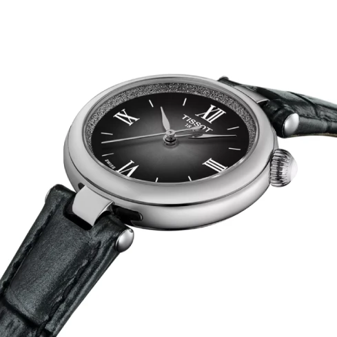 Дамски ръчен часовник с кварцов механизъм - корпус от Стомана - Естествена кожа - цвят Черен Сив