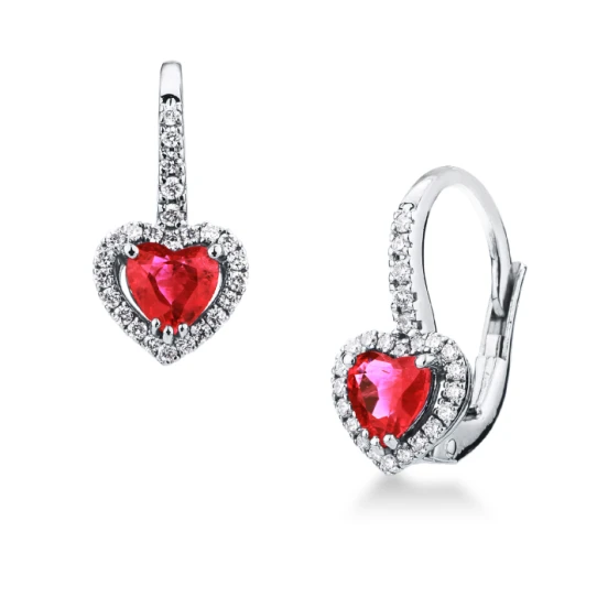 Дамски обеци от 18K Злато Бяло - с форма - Рубин Диаманти