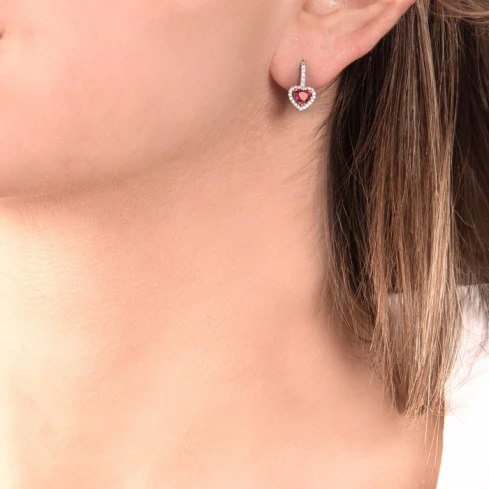 Дамски обеци от 18K Злато Бяло - с форма - Рубин Диаманти