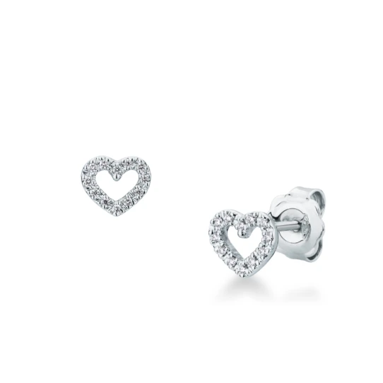 Дамски обеци от 18K Злато Бяло - с форма Сърце - Диаманти