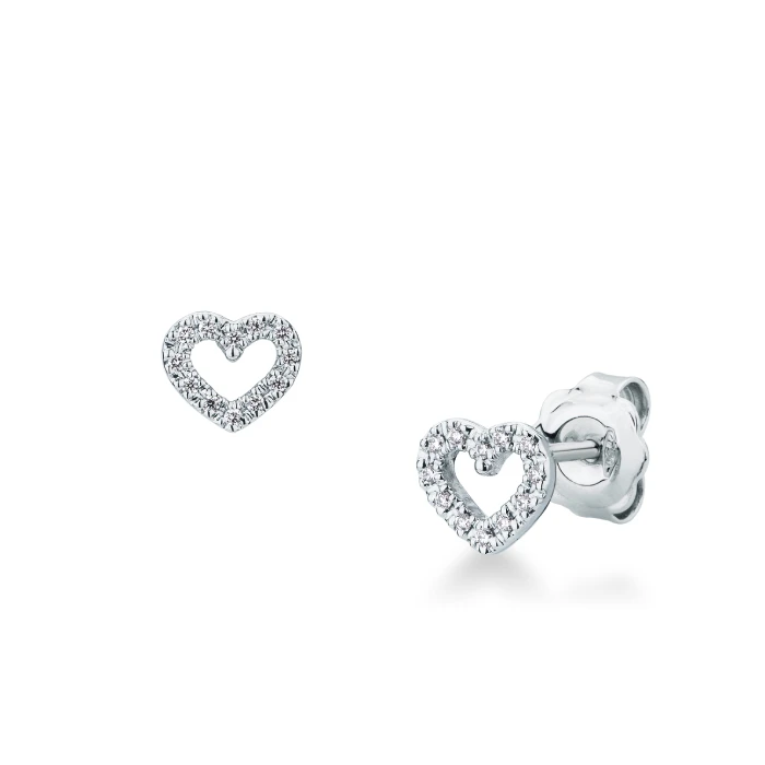Дамски обеци от 18K Злато Бяло - с форма Сърце - Диаманти