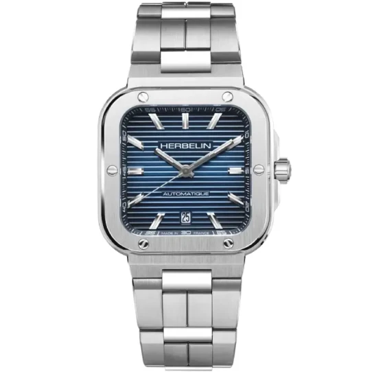 Мъжки ръчен часовник с автоматичен механизъм - корпус от Стомана - Стоманена верижка - цвят Син Сив