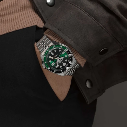 Мъжки ръчен часовник с автоматичен механизъм - корпус от Стомана - Стоманена верижка - цвят Зелен