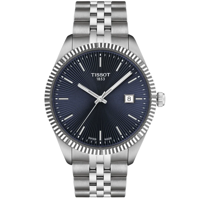 Мъжки ръчен часовник с кварцов механизъм - корпус от Стомана - Стоманена верижка - цвят Син Сив