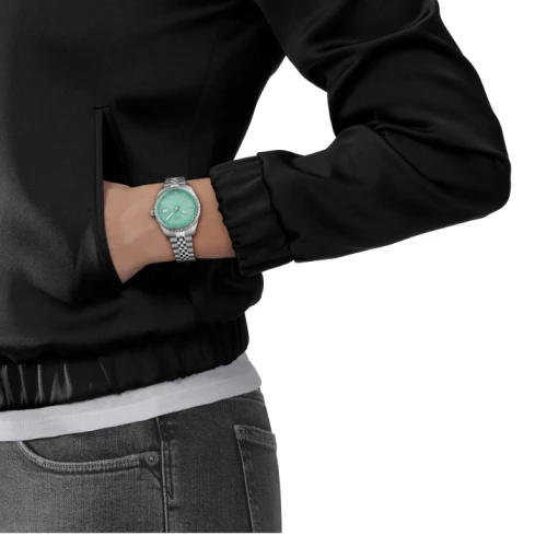 Дамски ръчен часовник с кварцов механизъм - корпус от Стомана - Стоманена верижка - цвят Тюркоаз Сив