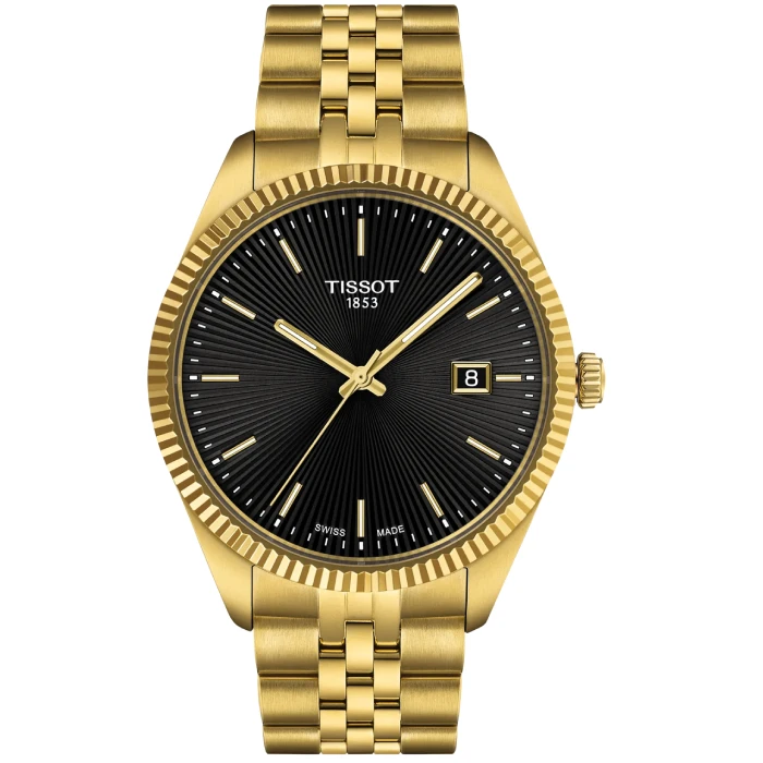 Tissot T156.410.33.051.00 Ballade - Мъжки ръчен часовник с кварцов механизъм - корпус от Стомана - Стоманена верижка - цвят Черен Злато