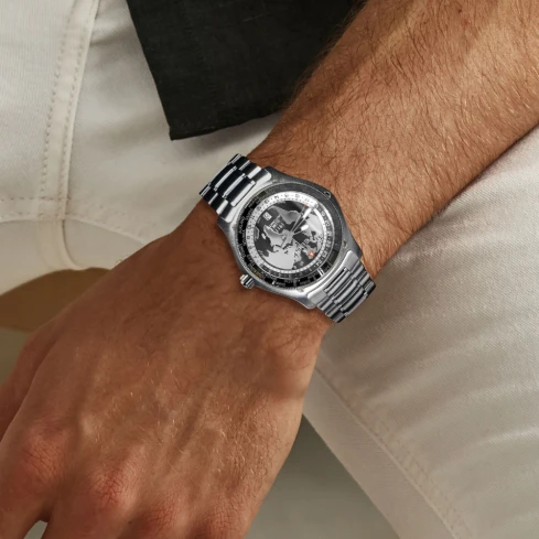 Мъжки ръчен часовник с автоматичен механизъм - корпус от Стомана - Стоманена верижка - цвят Черен