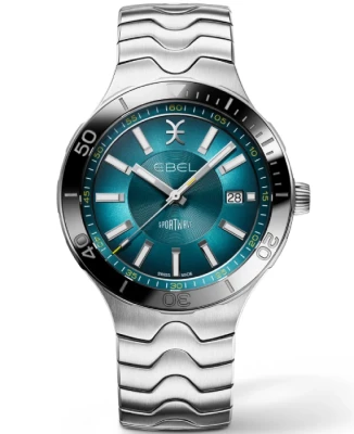 Мъжки ръчен часовник с автоматичен механизъм - корпус от Стомана и керамика - Стоманена верижка - цвят Син Сив