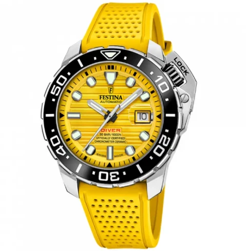 Мъжки ръчен часовник с автоматичен механизъм - корпус от Стомана и керамика - Стоманена верижка - цвят Жълт Сив