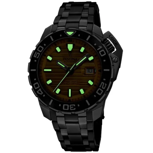 Мъжки ръчен часовник с автоматичен механизъм - корпус от Стомана и керамика - Стоманена верижка - цвят Жълт Сив