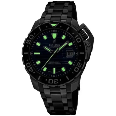 Мъжки ръчен часовник с автоматичен механизъм - корпус от Стомана и керамика - Стоманена верижка - цвят Син Сив