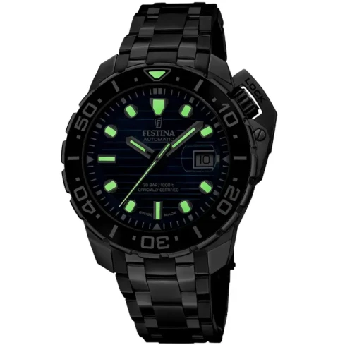 Мъжки ръчен часовник с автоматичен механизъм - корпус от Стомана и керамика - Стоманена верижка - цвят Син Сив