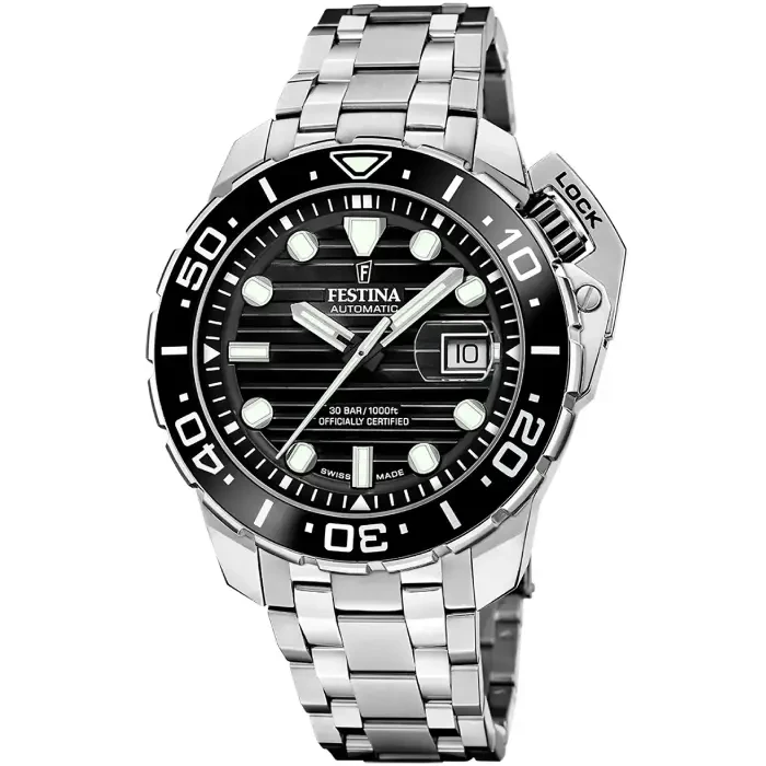 Мъжки ръчен часовник с автоматичен механизъм - корпус от Стомана - Стоманена верижка - цвят Черен Черен