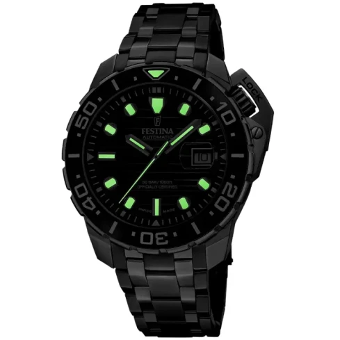 Мъжки ръчен часовник с автоматичен механизъм - корпус от Стомана - Стоманена верижка - цвят Черен Черен