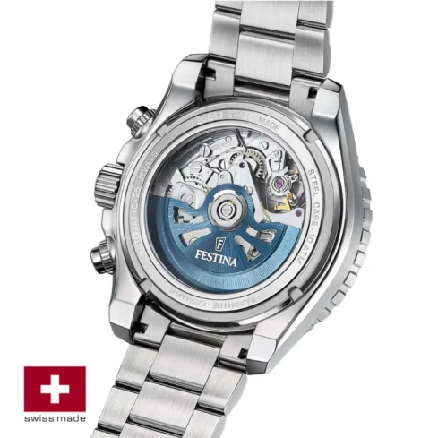 Мъжки ръчен часовник с автоматичен механизъм - корпус от Стомана - Стоманена верижка - цвят Син Сив