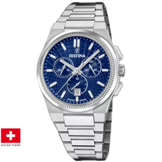 Мъжки ръчен часовник с кварцов механизъм - корпус от Стомана - Стоманена верижка - цвят Син Сив