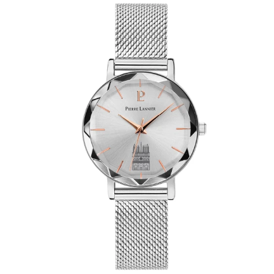 Дамски ръчен часовник с кварцов механизъм - корпус от Стомана - Меш - цвят Сребрист Сив