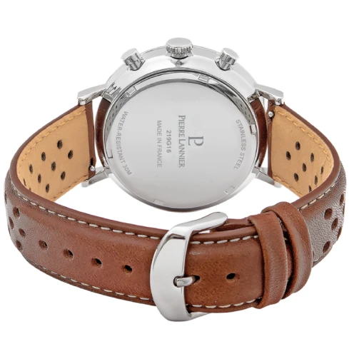 Мъжки ръчен часовник с кварцов механизъм - корпус от Стомана - Естествена кожа - цвят Зелен Кафяв