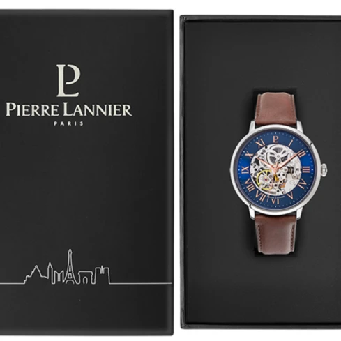 Мъжки ръчен часовник с автоматичен механизъм - корпус от Стомана - Естествена кожа - цвят Скелетон Кафяв