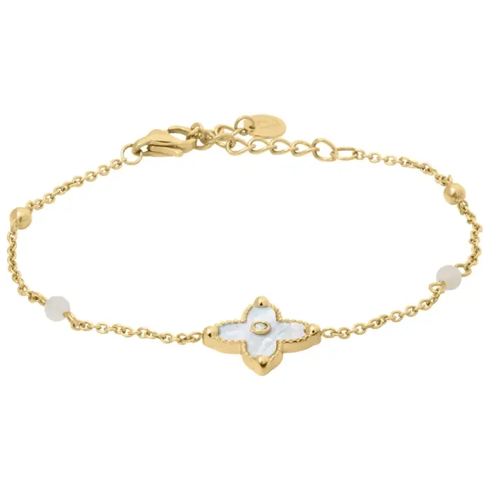 Дамски гривна от Медицинска стомана - с форма Цвете - Седеф - Златно покритие