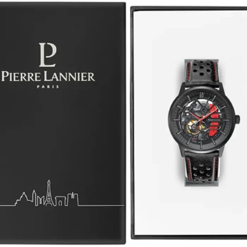 Мъжки ръчен часовник с автоматичен механизъм - корпус от Стомана - Естествена кожа - цвят Скелетон Червен