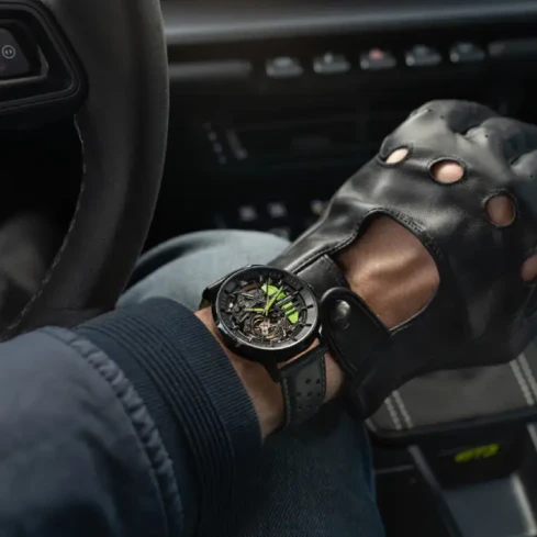 Мъжки ръчен часовник с автоматичен механизъм - корпус от Стомана - FKM - цвят Скелетон Черен