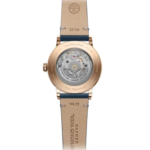 Дамски ръчен часовник с автоматичен механизъм - корпус от Стомана - Естествена кожа - цвят Бял Син