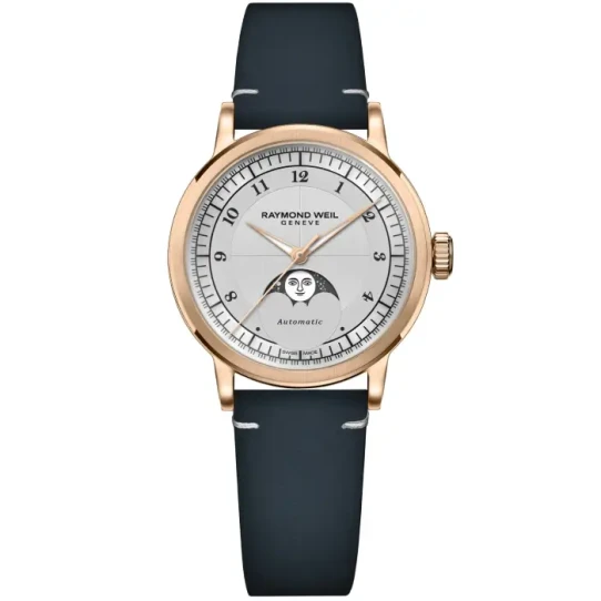 Дамски ръчен часовник с автоматичен механизъм - корпус от Стомана - Естествена кожа - цвят Бял Син