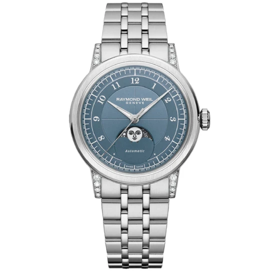 Дамски ръчен часовник с автоматичен механизъм - корпус от Стомана - Стоманена верижка - цвят Син Сив