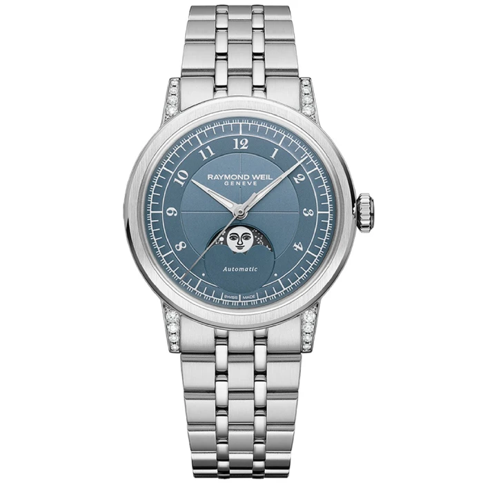 Дамски ръчен часовник с автоматичен механизъм - корпус от Стомана - Стоманена верижка - цвят Син Сив