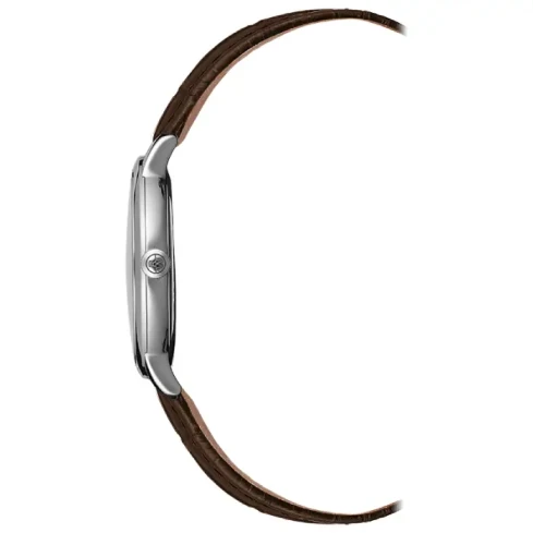 Мъжки ръчен часовник с кварцов механизъм - корпус от Стомана - Естествена кожа - цвят Сив