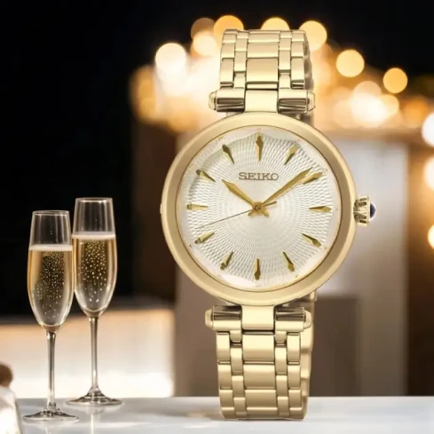 Дамски ръчен часовник с кварцов механизъм - корпус от Стомана - Стоманена верижка - цвят Злато