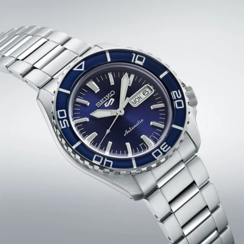 Мъжки ръчен часовник с автоматичен механизъм - корпус от Стомана - Стоманена верижка - цвят Син Сив