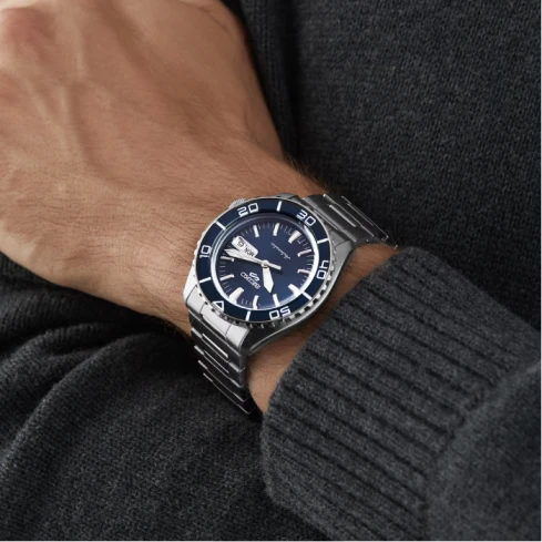 Мъжки ръчен часовник с автоматичен механизъм - корпус от Стомана - Стоманена верижка - цвят Син Сив