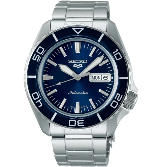 Мъжки ръчен часовник с автоматичен механизъм - корпус от Стомана - Стоманена верижка - цвят Син Сив